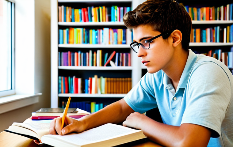 A student studying with books and notes, focused and confident, in a brightly lit room. Keywords: Study, focused, confident, bright, books, notes.