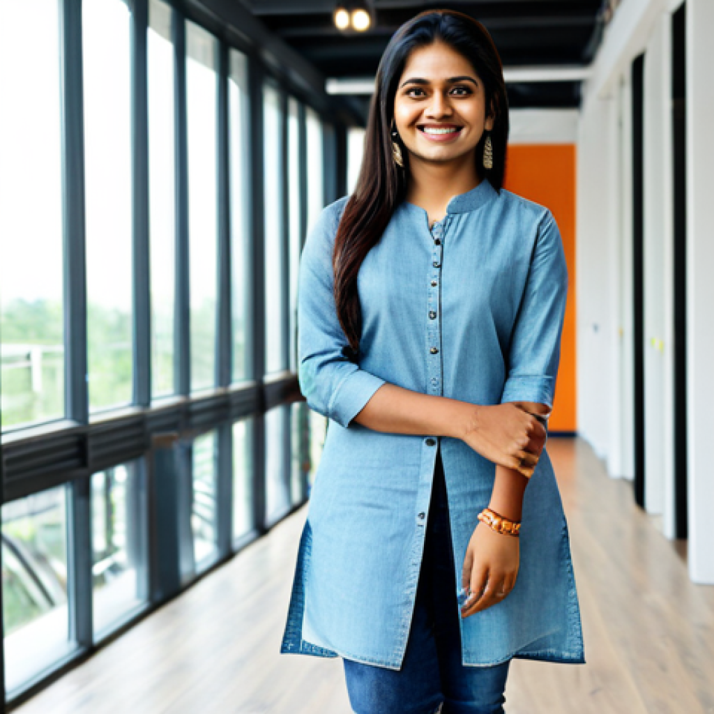 청소년지도사로서의 조직 내 역할 - **

"A confident young Indian woman, fully clothed in a stylish kurta and jeans, standing in a moder...