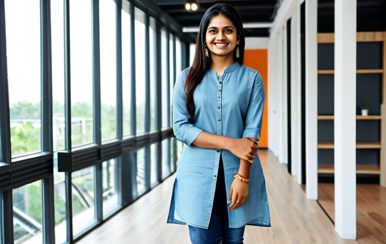 청소년지도사로서의 조직 내 역할 - **

"A confident young Indian woman, fully clothed in a stylish kurta and jeans, standing in a moder...