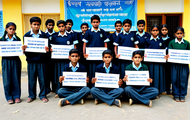 청소년지도사와 청소년 문제 해결 프로젝트 - **Prompt:** A group of fully clothed teenagers participating in a "Nasha Mukti Abhiyan" (Drug-Free C...