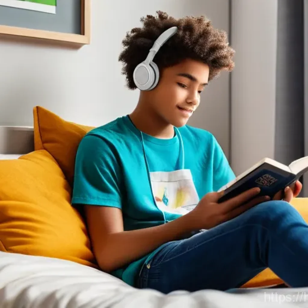 청소년지도사와 청소년 독서 프로그램 - **"A modern, diverse teenager (around 16 years old, casually dressed in jeans and a t-shirt) comfort...