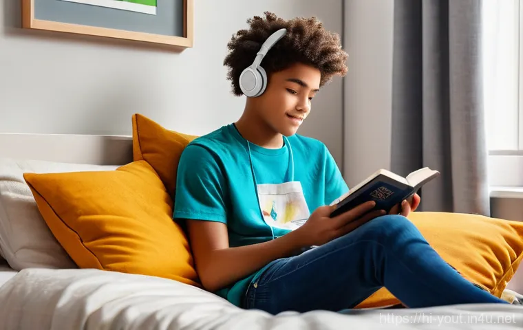 청소년지도사와 청소년 독서 프로그램 - **"A modern, diverse teenager (around 16 years old, casually dressed in jeans and a t-shirt) comfort...