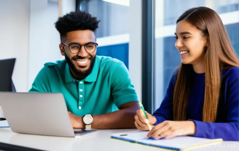 청소년지도사 직무에서의 독창적 프로젝트 - **Prompt:** A diverse group of four teenagers (aged 16-18), two boys and two girls, energetically co...