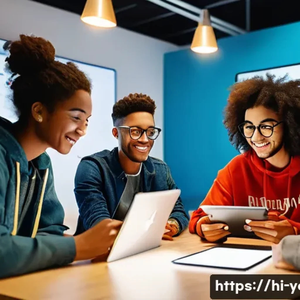 청소년지도사와 청소년 문화 콘텐츠 기획 - **Prompt:** A vibrant, diverse group of young adults, aged 18-24, in a modern co-working space or cr...