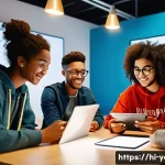 청소년지도사와 청소년 문화 콘텐츠 기획 - **Prompt:** A vibrant, diverse group of young adults, aged 18-24, in a modern co-working space or cr...