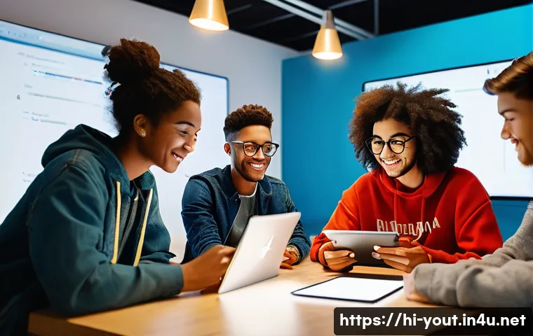 청소년지도사와 청소년 문화 콘텐츠 기획 - **Prompt:** A vibrant, diverse group of young adults, aged 18-24, in a modern co-working space or cr...