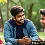 청소년지도사와 관련된 주요 이론들 - A vibrant scene of a diverse group of Indian youth, dressed in modest casual clothes, engaging in a ...