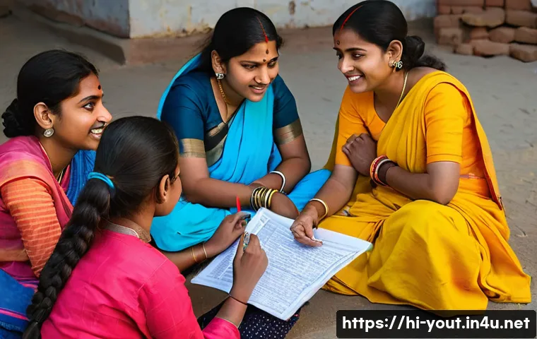 청소년지도사 자격증의 활용 분야 - A vibrant community workshop scene in an Indian village setting, featuring a diverse group of Hindi-...