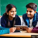 청소년지도사와 청소년의 교육 심리 활용 - A diverse group of Indian teenagers in a warm, supportive classroom environment, engaged in an inter...