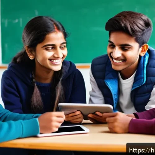 청소년지도사와 청소년의 교육 심리 활용 - A diverse group of Indian teenagers in a warm, supportive classroom environment, engaged in an inter...